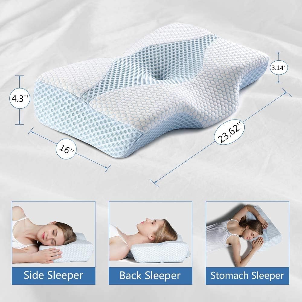 Mkicesky Neck Support Memory Foam Cervical Pillow, Side Sleeper Contour Pillow Relief Neck & Shoulder Pain for Side/Back/Stomach Sleeper, Orthopedic Bed Pillow - Lady Size: Home & Kitchen