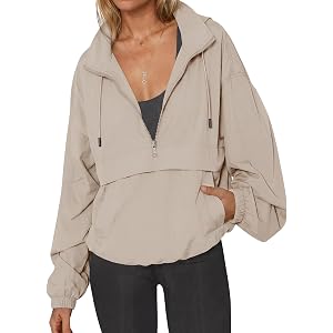 Fisoew Womens Lightweight Zipper Athletic Hooded Jackets Long Sleeve Windrproof Waterproof Outdoor Hiking Coats with Pocket