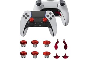 CHARM FOCUS Metal Thumbsticks & Back Paddles for PS5 Edge Controller, Analog Thumb Sticks Caps Replacement Kit for PS5 Dual Sense Edge Stick Module, 6 Joysticks, 4 Back Buttons, Red