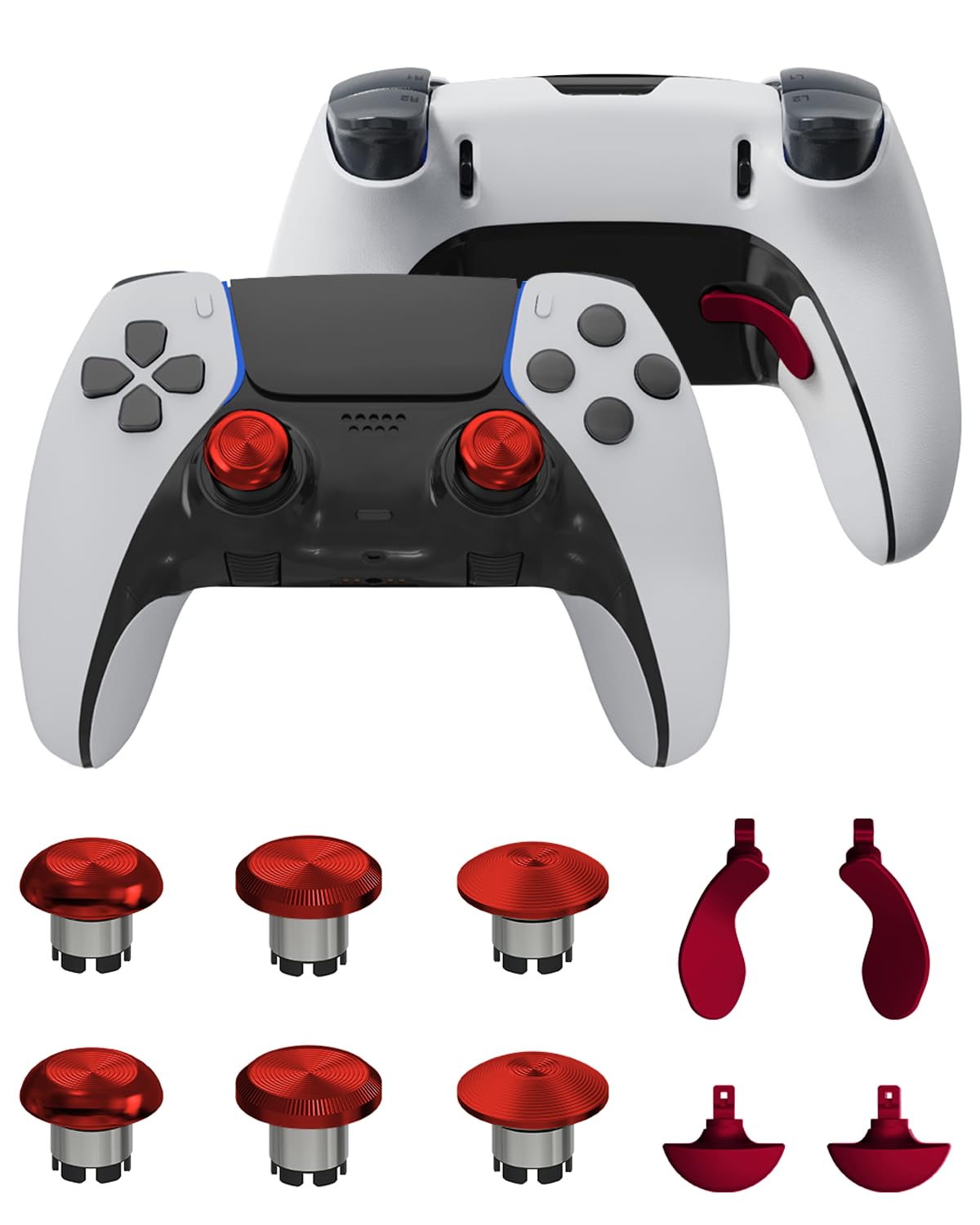 Photo 1 of CHARM FOCUS Metal Thumbsticks & Back Paddles for PS5 Edge Controller, Analog Thumb Sticks Caps Replacement Kit for PS5 Dual Sense Edge Stick Module, 6 Joysticks, 4 Back Buttons, Red