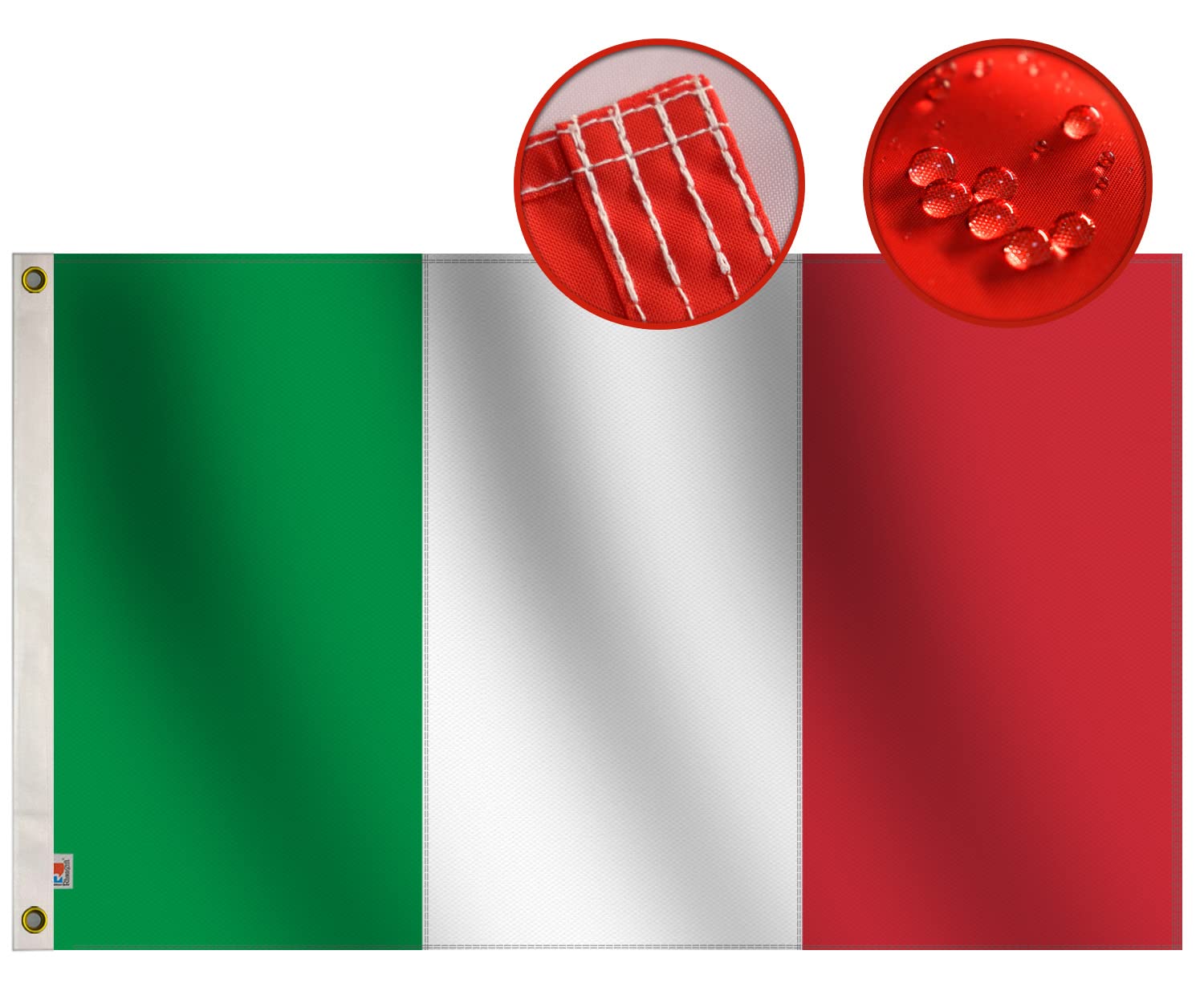 rhungift Heavy Duty Italy Flag 3x5 Ft, Longest Lasting Oxford Nylon 210D | Quadruple Stitched Fly Ends | Vivid Colors and UV Fade Resistant Italian Flags150x90cm