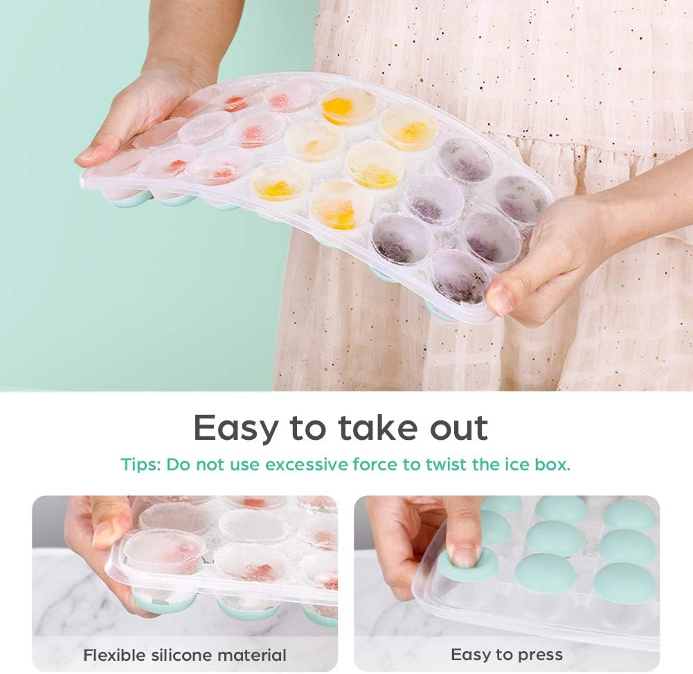 Liorque Ice Cube Trays 4 Pack, Flexible 84-Ice Trays with Spill-Resistant Removable Lid, Reusable and BPA Free, Green: Kitchen & Dining