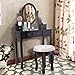 Tobbi Vanity Mirror Table Set in Black Finish Home Furniture Make up Desk Oval Mirror Table with Stool