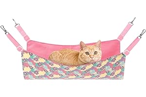 Petmolico Cat Hanging Hammock Bed, Pet Cage Hammock Adjustable Strap and Reversible Double-Sided Hammock for Cats/Kitten/Puppy/Small Dogs/Other Small Animals, Pink Bear, Small