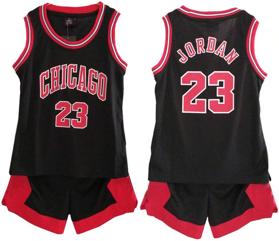Daoseng Kids' NBA Jerseys Set - Bulls Jordan#23 / Lakers James#23 / Warriors Curry#30 Basketball Shirt Vest Top Summer Shorts for Boys and Girls