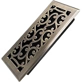 Howeall 4x10 Inches Heavy Duty Walkable Floor Register - Easy Adjust Air Supply Lever Decorative Floor Vent Covers - Savannah Design Vent Covers for Home - Antique Brass