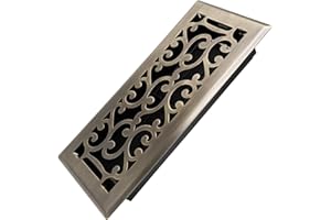 Howeall 4x10 Inches Heavy Duty Walkable Floor Register - Easy Adjust Air Supply Lever Decorative Floor Vent Covers - Savannah Design Vent Covers for Home - Antique Brass