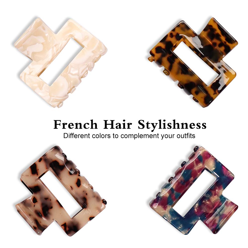 MagicSky 4PCS Hair Claw Clips, Acrylic Hair Banana Barrettes, Celluloid French Butterfly Jaw Clips, Tortoise Shell Grip Pin Teeth Clamp -Leopard print Stylish Hair Accessories for Women Girls : Beauty