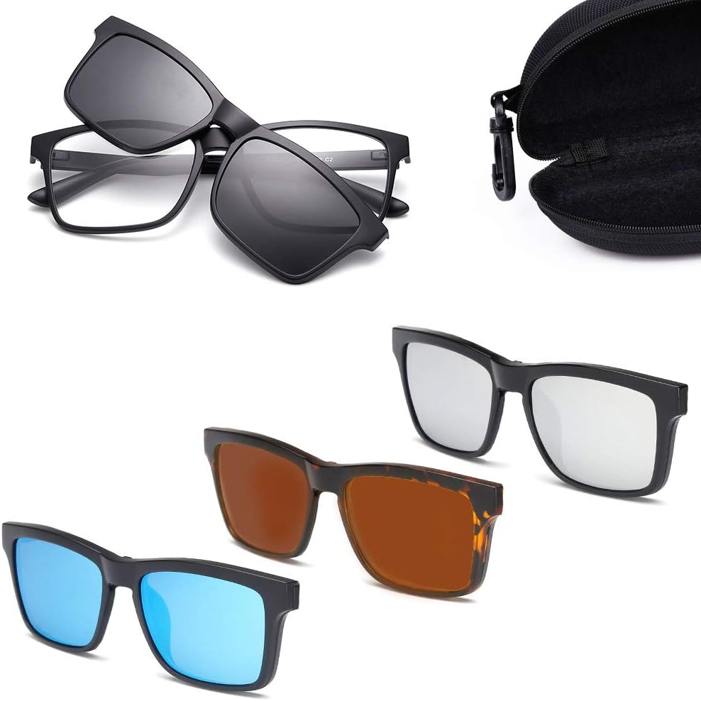 2-in-1 Polarized Magnetic Flip up Clip on Sunglasses & Eyeglasses Indoor Outdoor UV Protection TR90 Frame