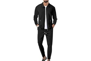 aromm Men's Full Zip Polo Jacket & Drawstring Pants Set 2pcs Regular Fit Casual Sport Tracksuit with Pockets