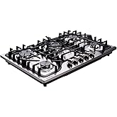 30 Inch Gas Cooktop DT57043 Built-in Stainless Steel 5 Burners Gas Stovetop LPG/NG Convertible Dual Fuel Gas Hob