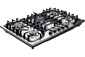 DELITIAN 30 Inch Gas Cooktop DT57043 Built-in Stainless Steel 5 Burners Gas Stovetop LPG/NG Convertible Dual Fuel Gas Hob