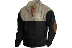 MGWTFZDL Mens Corduroy Sweater with Elbow Patches Long Sleeve Button Turtleneck Polo Shirts Waffle Knit Sweatshirts