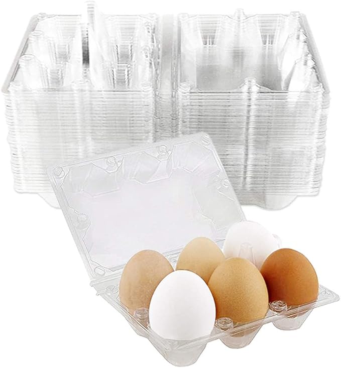 50 PCS 6 Girds Plastic Egg Cartons,Plastic Clear Egg Trays