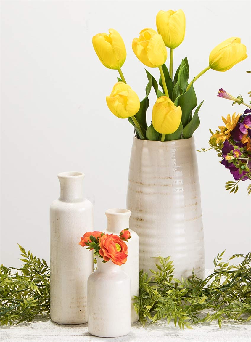 Sullivans Ceramic Vase Set, Various Sizes, Distressed White, Set of 3
