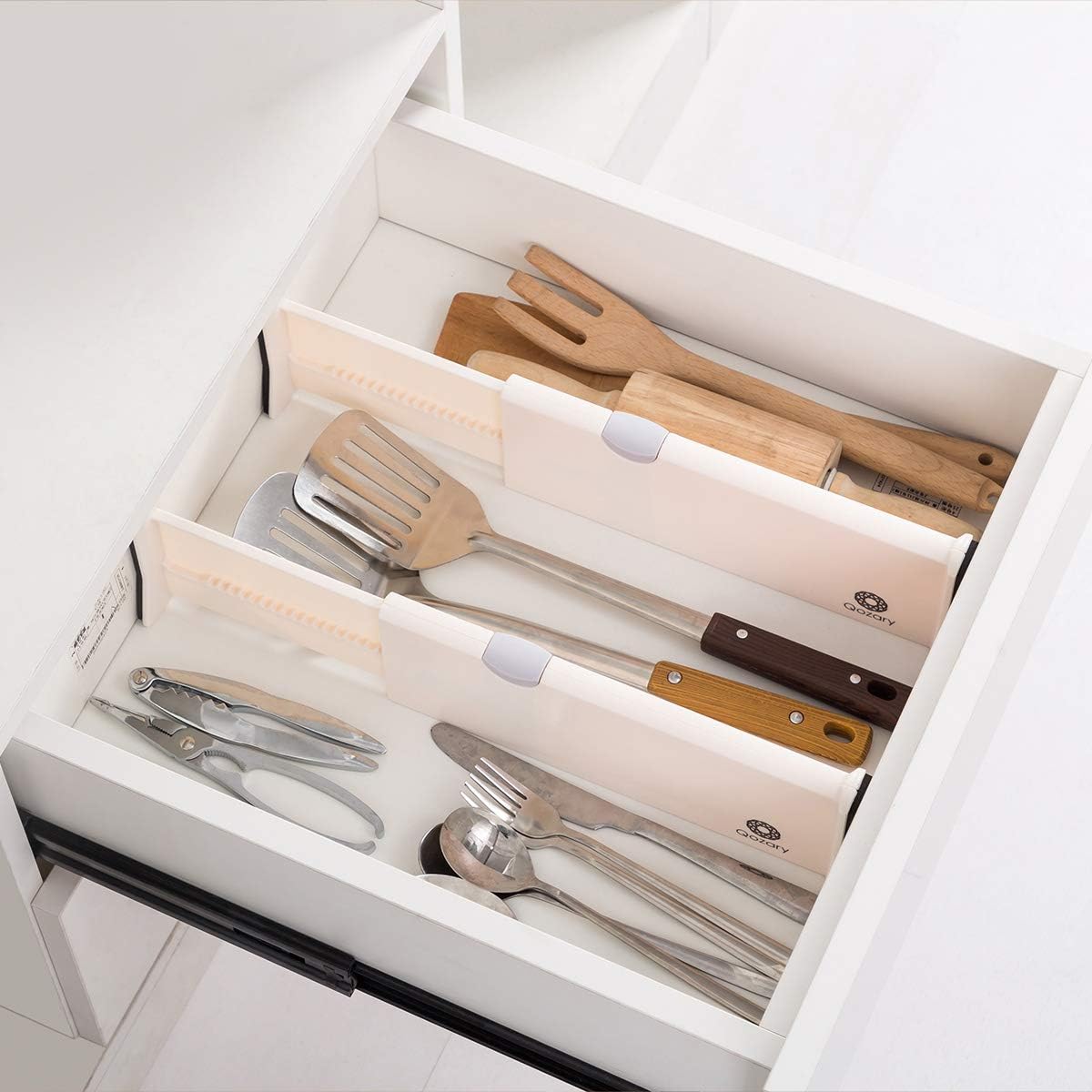 Qozary 8 Pack Adjustable Drawer Dividers Organizer Separators Expandable from 10.9-17.2", Plastic Dresser Organizer for Bedroom, Bathroom, Closet, Baby Drawer, Office Desk, Kitchen Storage: Home Improvement