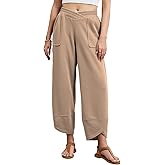 Viracy Womens Baggy Wide Leg Pants Casual Cross Elastic Waist Palazzo Wrap Hem Harem Pants with Pockets
