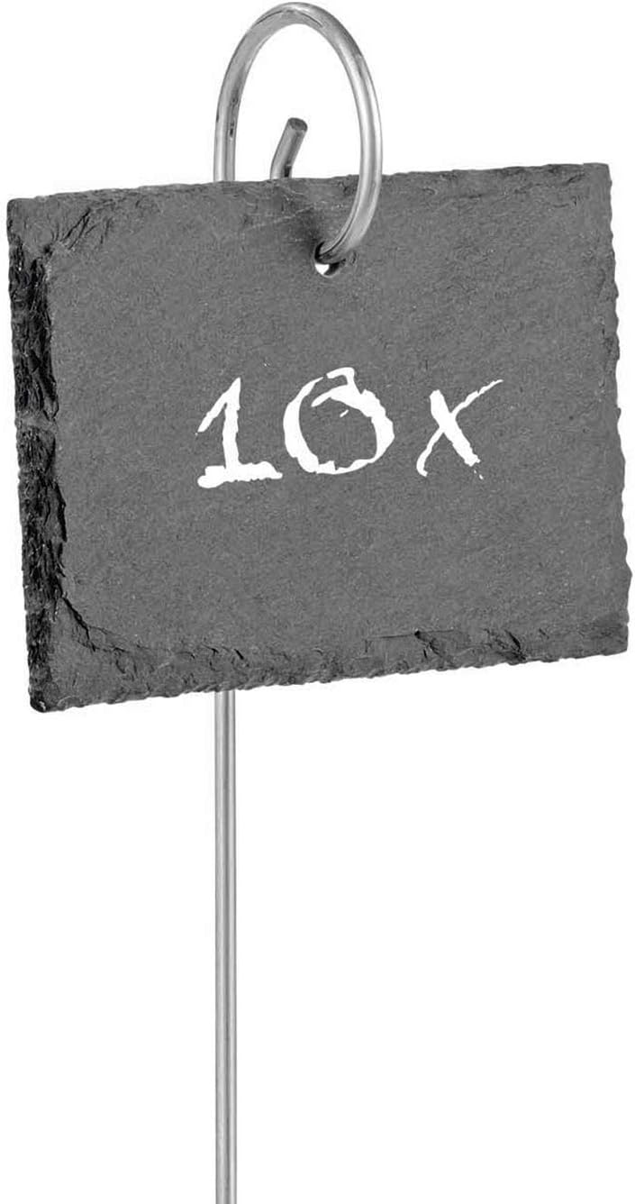 Hoberg Schiefer-Pflanzschilder | Witterungsbeständig, Wiederverwendbar | Individuelles Kennzeichnen von Pflanzen und Kräutern | 10 x 7 x 0,5 cm - 10er [Eckig]