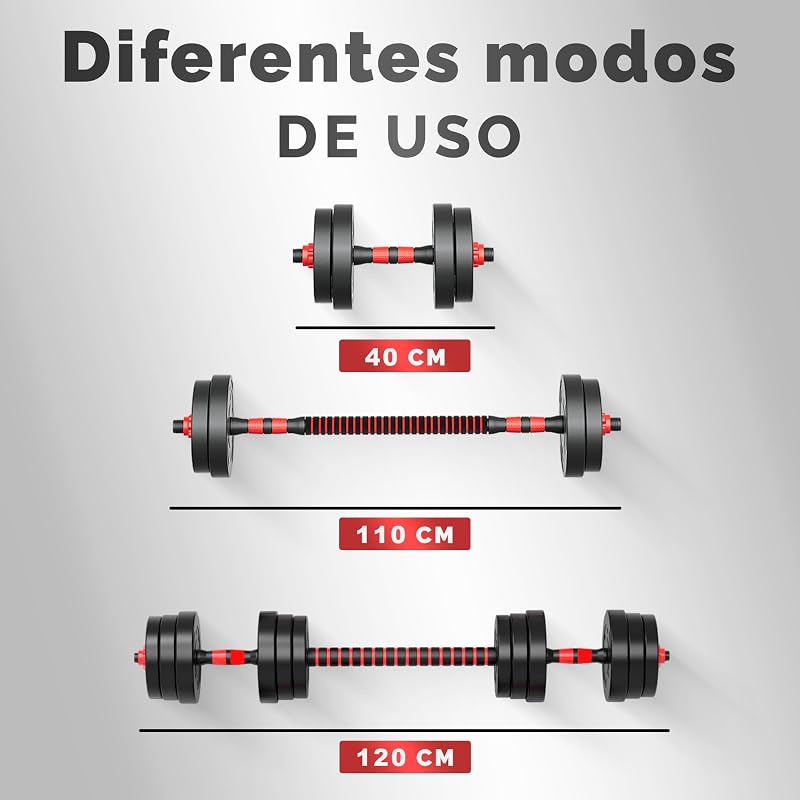 Juego de Mancuernas Ajustables 4 en 1 + Kettlebell - 10kg 20kg 35kg - Kit de Pesas con Barra Recta Ajustable y Antideslizante - Pesas y Mancuernas Discos Recubiertos - Set de 10 kg