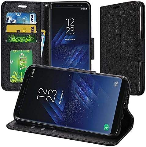 Galaxy s8+ Plus Wallet Case, s8+ Plus Wallet Case, FLIP WALLET [Wrist Strap] Flip Folio [Kickstand Feature] PU leather wallet case with ID&amp;Credit Card Pockets For Samsung Galaxy s8+ Plus (black)