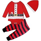 RETSUGO Newborn Baby 1st Christmas Outfit Elf Snowman Christmas Tree Romper 3pcs Set for Baby 0-24months