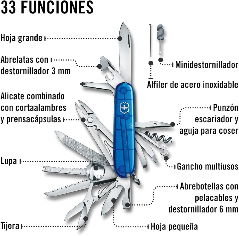 Swiss Champ Swiss Army Knife - 33 funções multiusos, azul