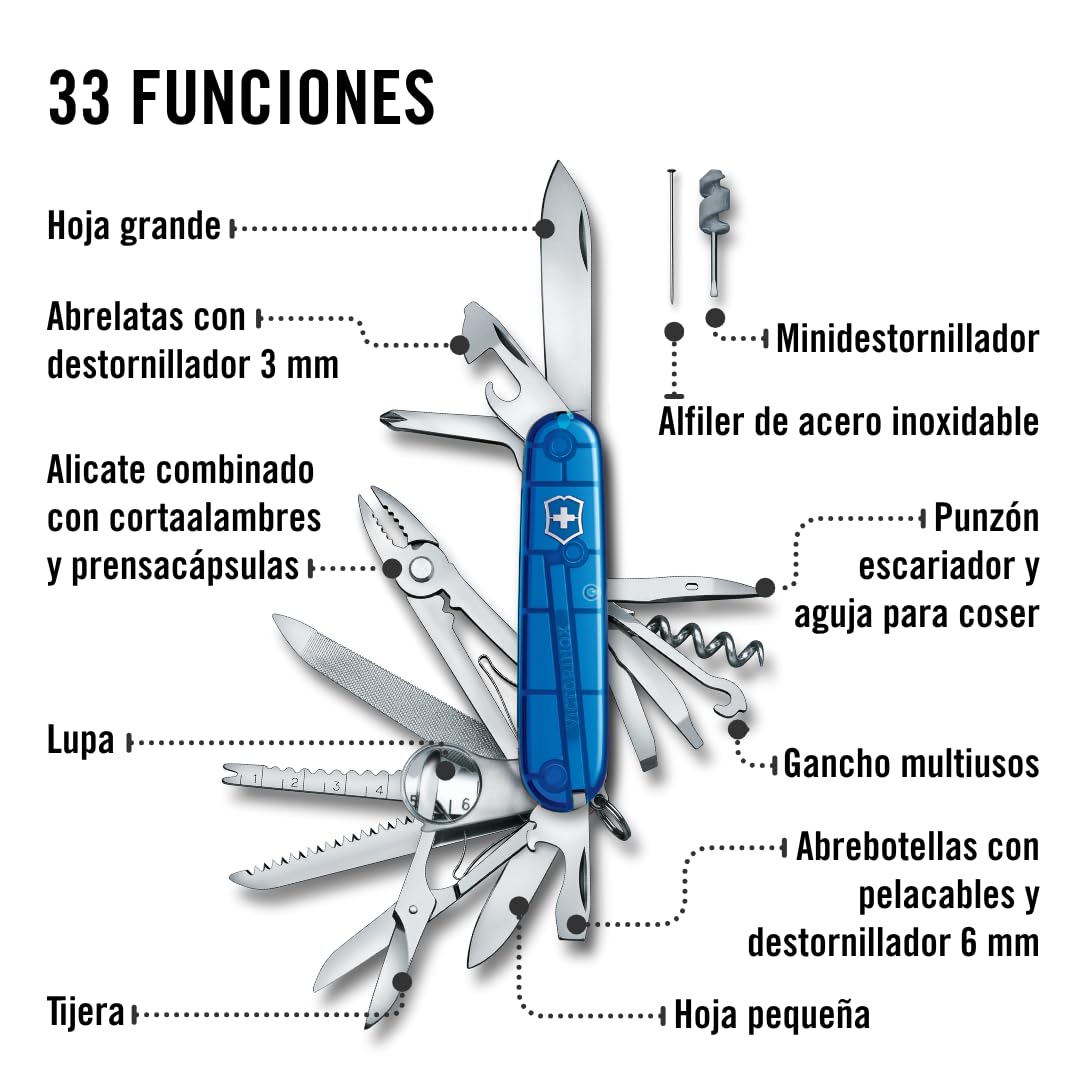 Navaja Suiza Swiss Champ - Multiusos de 33 Funciones, Azul