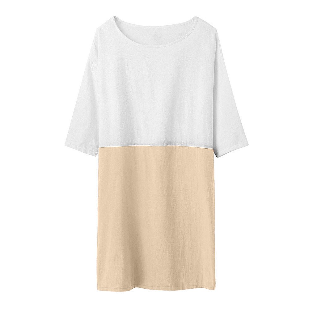 POTO Women Dresses, Loose Color Stitching Casual Dresses with Pockets Cotton Linen Tunic Dress Party Dress Beach Dress