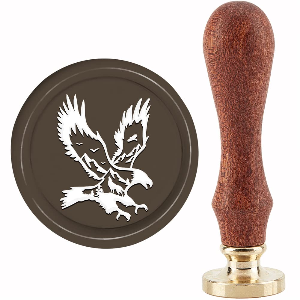 CRASPIRE Eagle Wax Seal Stamp Forest Sealing Wax Stamps Wolf 30mm Retro Vintage Removable Brass Stamp Head with Wood Handle for Wedding Invitations Cards Gift Wrapping