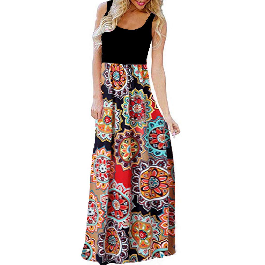 Women Loose Casual Long Maxi Tank Dress Sleeveless Floral Scoop |  Desertcart Belize