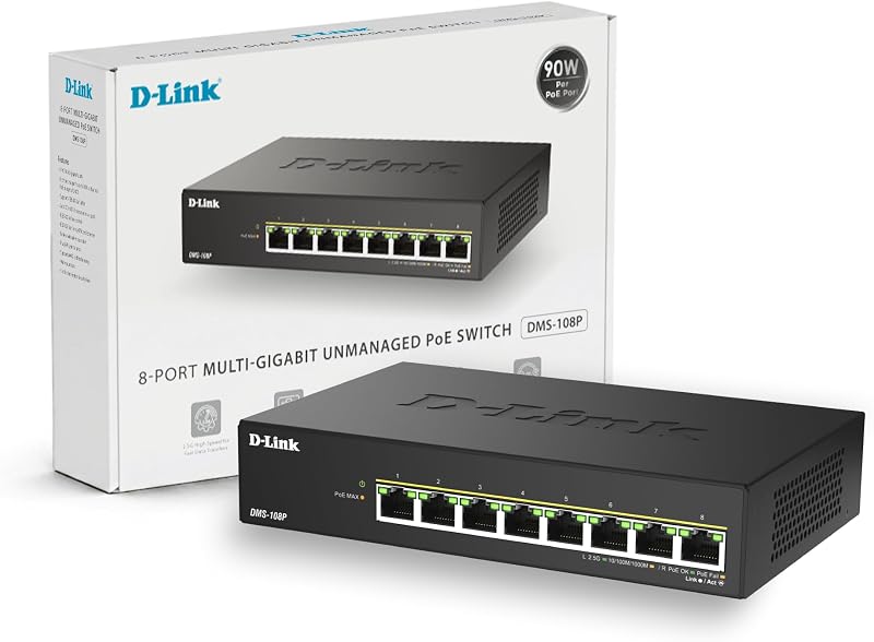 D-Link DMS-108P 8-Port 2.5GbE PoE Switch 230W Fanless Unmanaged