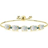 Gem Stone King 5.26 Ct Oval Cabochon White Simulated Opal Blue Diamond 18K Yellow Gold Plated Silver Bracelet For Women