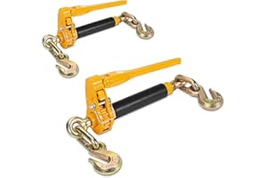 AYMMIC 5/16" - 3/8" Folding Handle Load Binder, Heavy Duty Ratchet Chain Binder w/Grab Hooks G70-T80, 7,100 lbs WLL Tie Down Hauling Chain Binders for Flatbed Truck Trailer, 2 Pcs