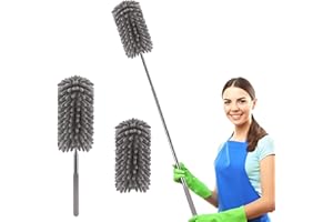 YVYV Microfiber Dusters for Cleaning Hand Washable Feather Duster, Extendable Pole, Detachable Cleaning Supplies with 2pcs Replaceable Household Cleaning for Window, Office, Car (Grey)