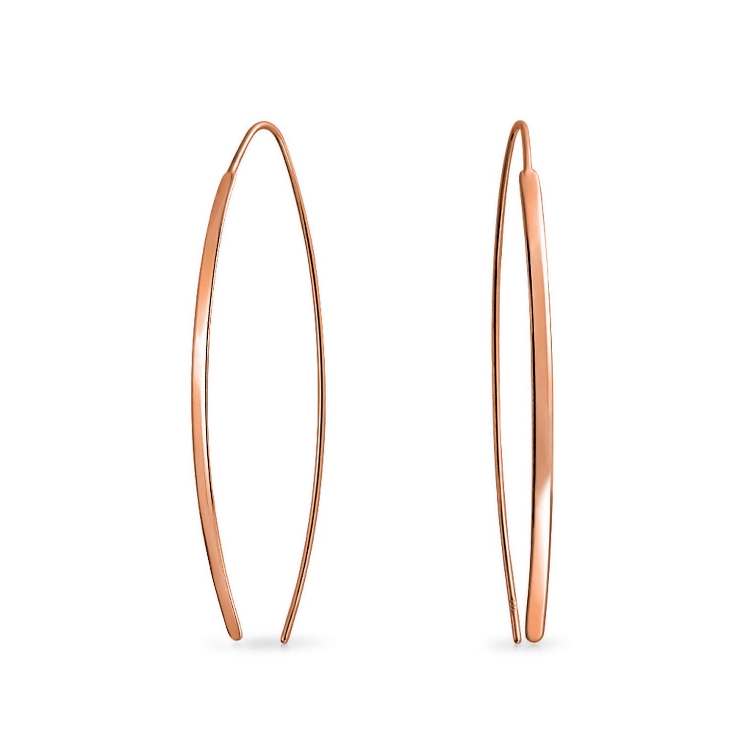 Minimalist Geometric Thin Long Bar Linear Threader Earrings For Women For Teen Polished Rose Gold Plated Sterling Silver