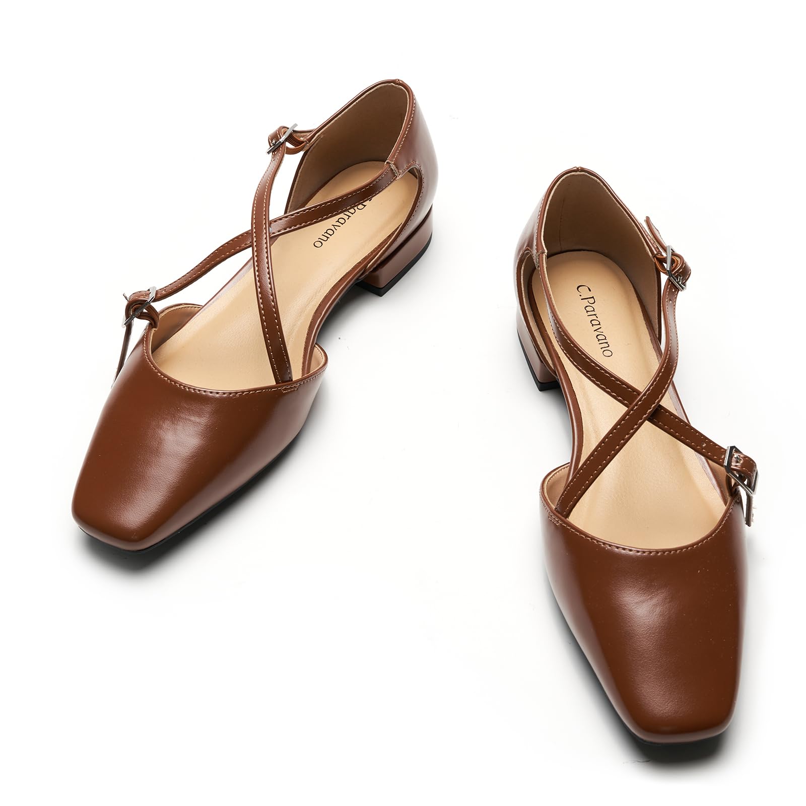 C.Paravano Sandals for Women | Women Flats Dress Shoes | Mary Jane for Women | Flats Shoes Women Dressy(Size 7,Brown)