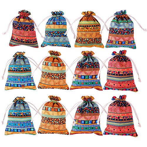 MeiMeiDa 24 Pcs 5x7 inches Egyptian Ethnic Style Jewelry Coin Pouches, Drawstring Candy Gift Bags Cotton Reusable Grocery Bags Sachet Purse for Party Favors Wedding Holiday (Mixed Color)