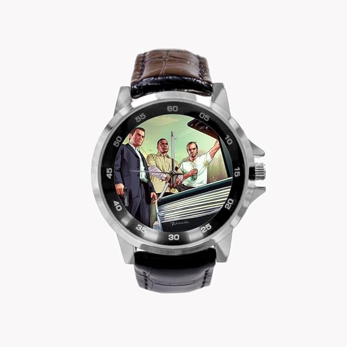 Grand Theft Auto GTA V Custom Black Leather Band Quartz