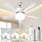 Eonini 2-in-1 Socket Fan Light with Remote, Small Ceiling Fans with Lights, 3 Colors Dimmable LED Light Bulb Fan, 1000LM, Easy Install Screw-in E26 Base for Bedroom Kitchen Garage Living Room