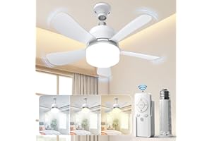 Eonini E26 Socket Ceiling Fan with Light and Remote– Dimmable LED, 3 Color Temps (3000K-6000K), 1000 Lumens, Screw-in Small Ceiling Fan for Bedroom, Living Room, Kitchen, Garage