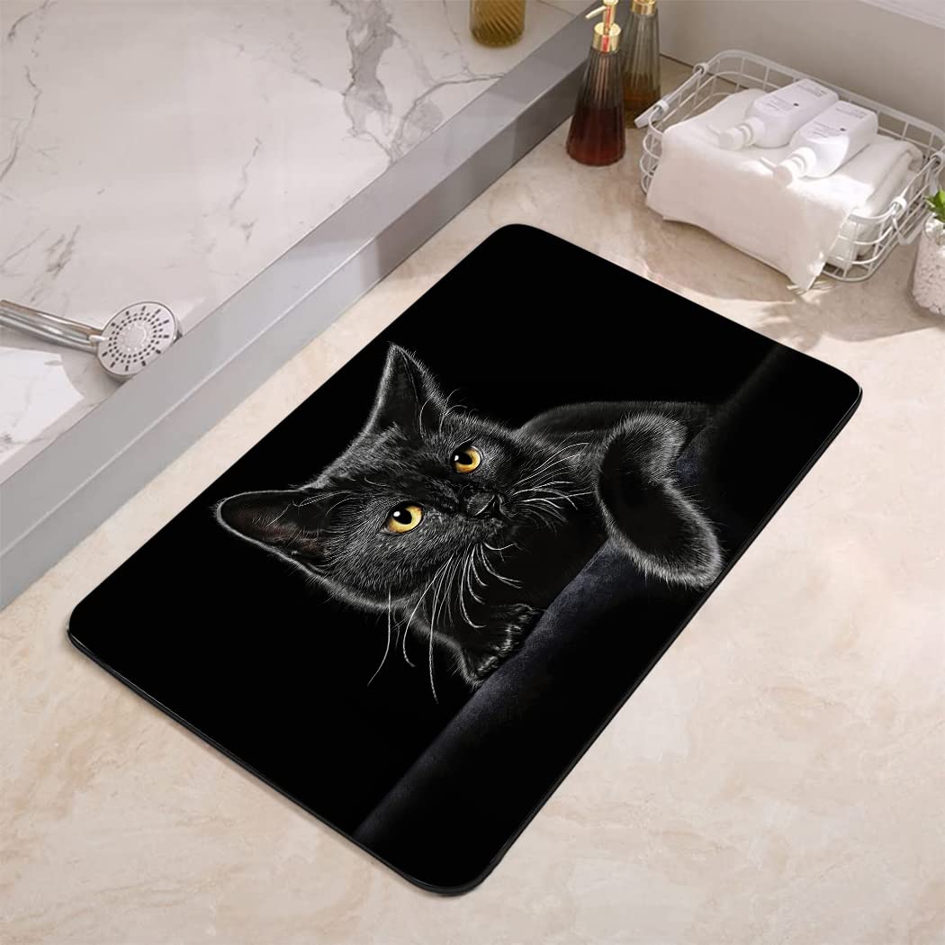 YISUMEI Bathroom Mat, Non-Slip Super Absorption Bath Carpet with Rubber Backing, Fit Under Bathroom Doormat Floor Rugs for Shower Buthtub,17"x24",Black Cat
