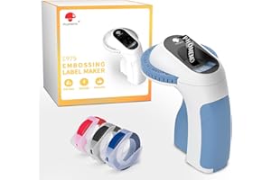Memoqueen Embossing Label Maker Machine with 3 Tapes，Portable Vintage Label Makers, Handheld Manual Embossed Label Embosser for Office Home and DIY Crafting-E975 Blue