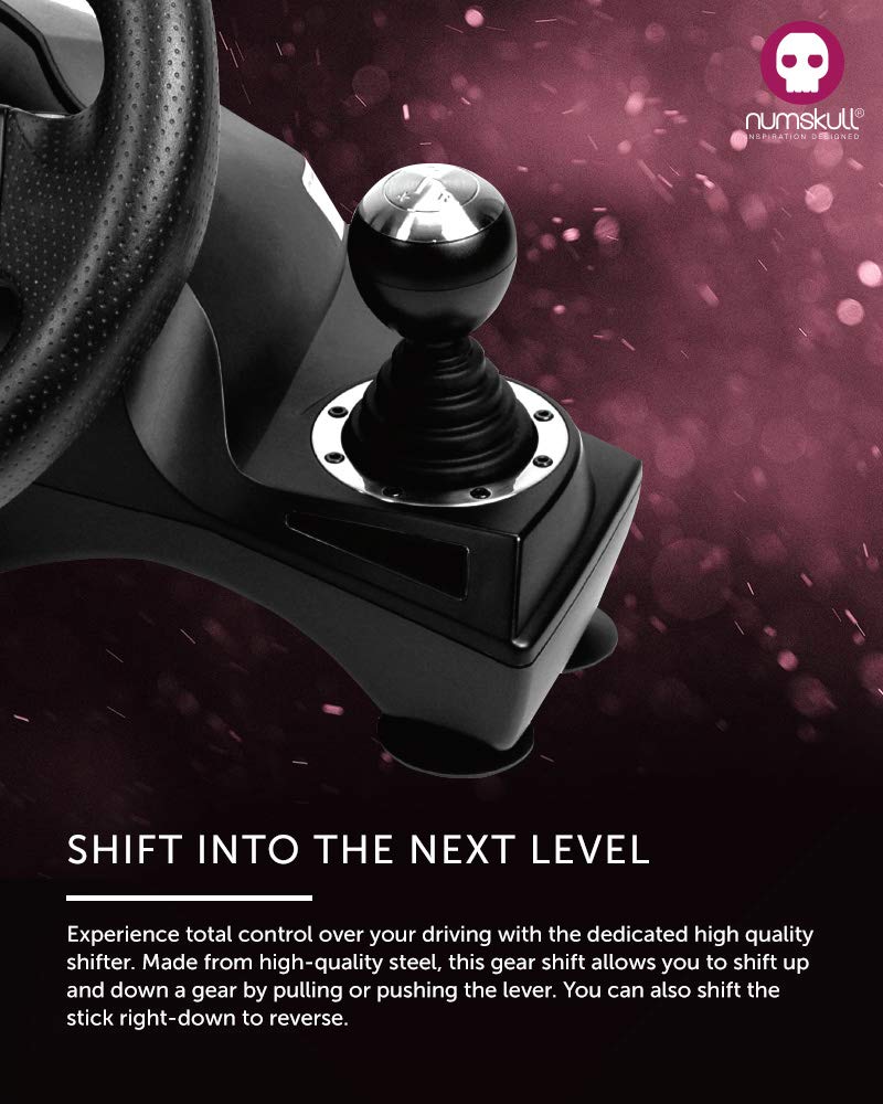 Numskull Pro Steering Wheel with Pedals and Gear Stick - For Playstation 3, PS4, PC, and Xbox One - Realistic Steering Wheel Controller Accessory for Console Car Racing Simulator Driving Games: Video Games