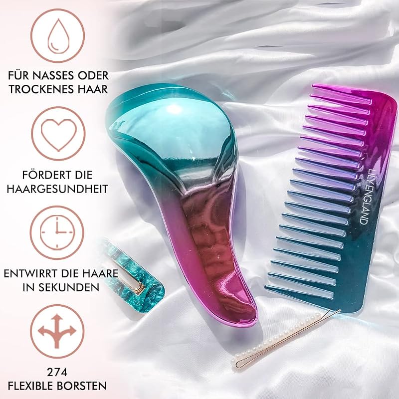 Lockenkamm Set mit Haarbürste ohne Ziepen, Lila-Blau — Foto 5 von 6