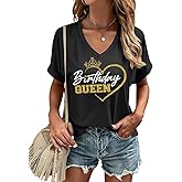 Happy Birthday V Neck Shirt for Women Funny Birthday Girl Graphic Tee Party Causal Letter Printed Tops