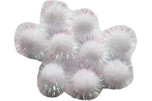 YYCRAFT 50pcs Glitter Tinsel Pom Poms Sparkle Balls for DIY Craft/Party Decoration/Cat Toys(25mm,White Color)