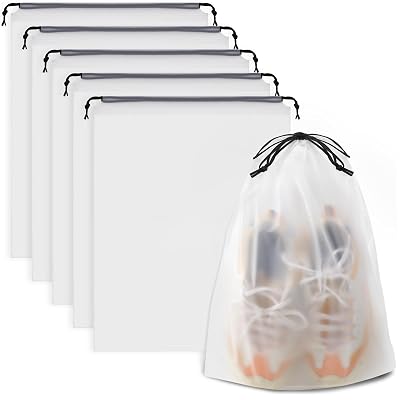 COIDEA, Waterproof Travel Drawstring Shoe Bags for Packing, Storage, Travel Essentials for Men and Women, 15.7 x 11.8 inches, Clear, 5 pieces