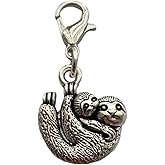 3X Sloth Clip on Lobster Clasp, Decorative Charm Pendant for Building Necklace, Purse, Zipper Pull, Cute Jewelry Making DIY Craft One-side