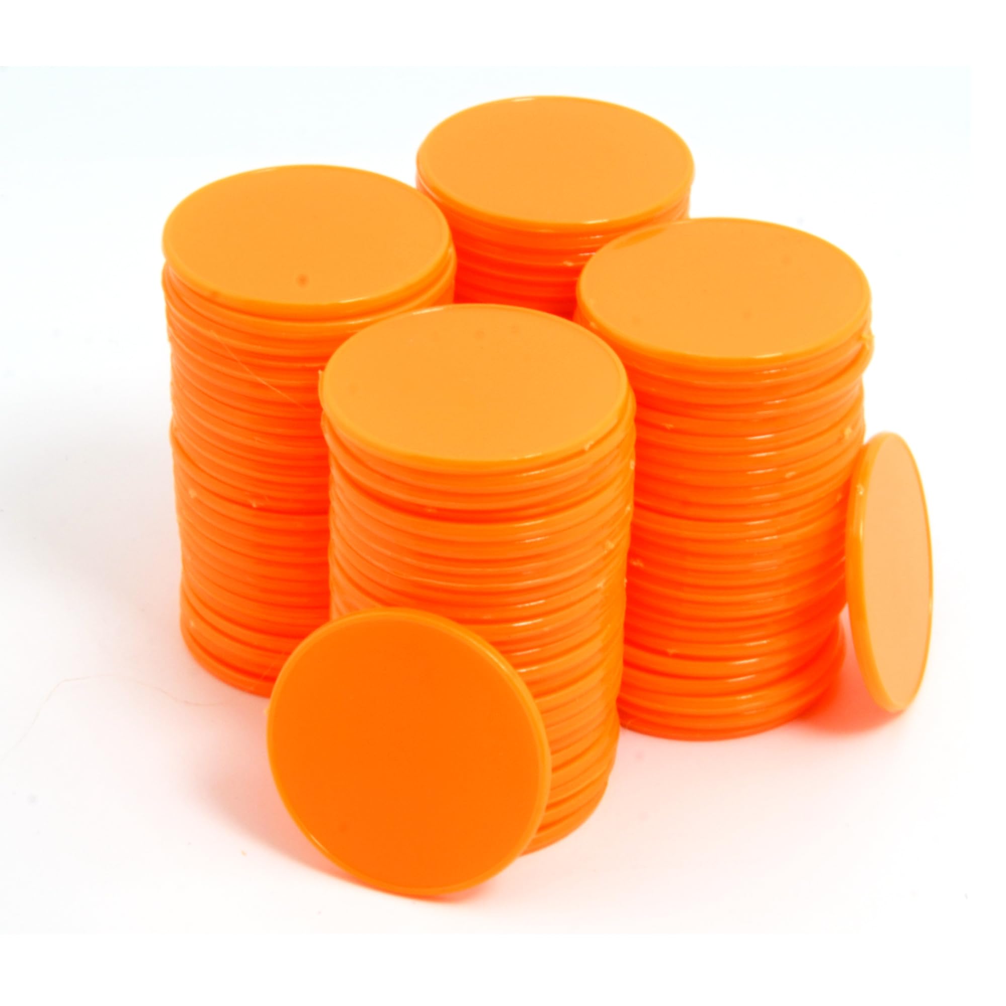 Smartdealspro 32mm Opaque Plastic Learning Counters Mini Poker Chips Games Tokens with Storage Box (Flat, 100pcs, Orange)