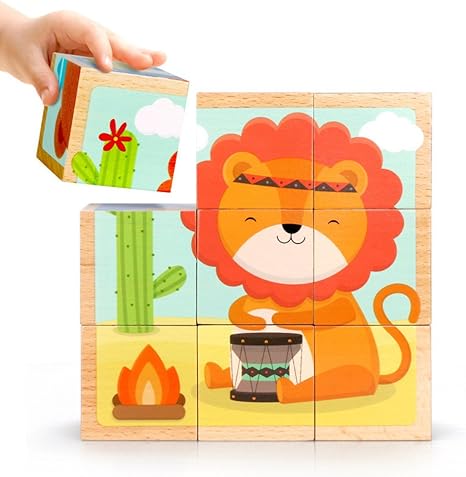 Amazon 木製キューブパズル 立体ジグソーパズル 動物の6面のパズル 子供の想像力を刺激し 木製パズル おもちゃ